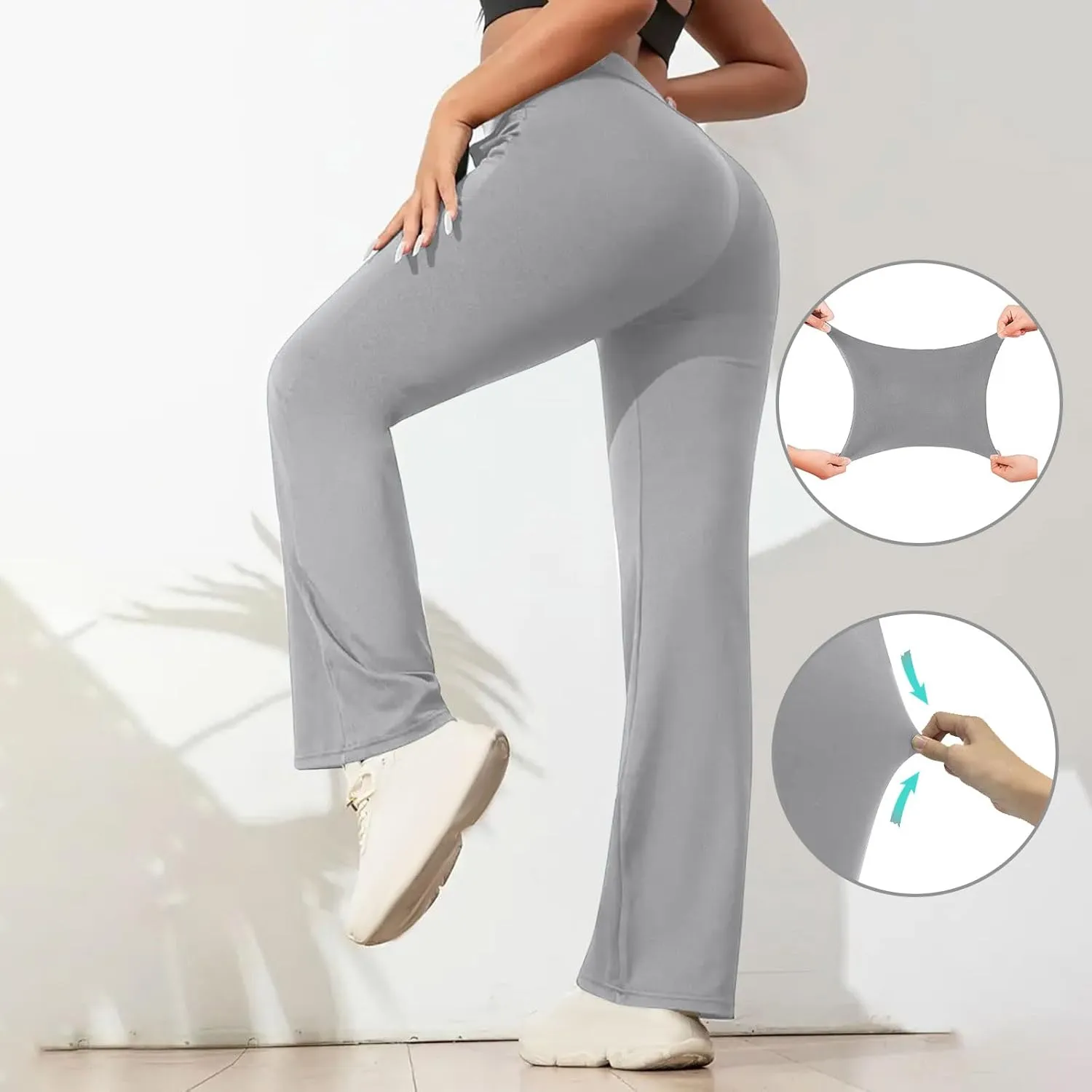 DDAPJ pyju Women's Yoga Dress Pants Bootcut Work Slacks Stretch Straight Leg Pants Trousers High Waisted Pants with Pockets