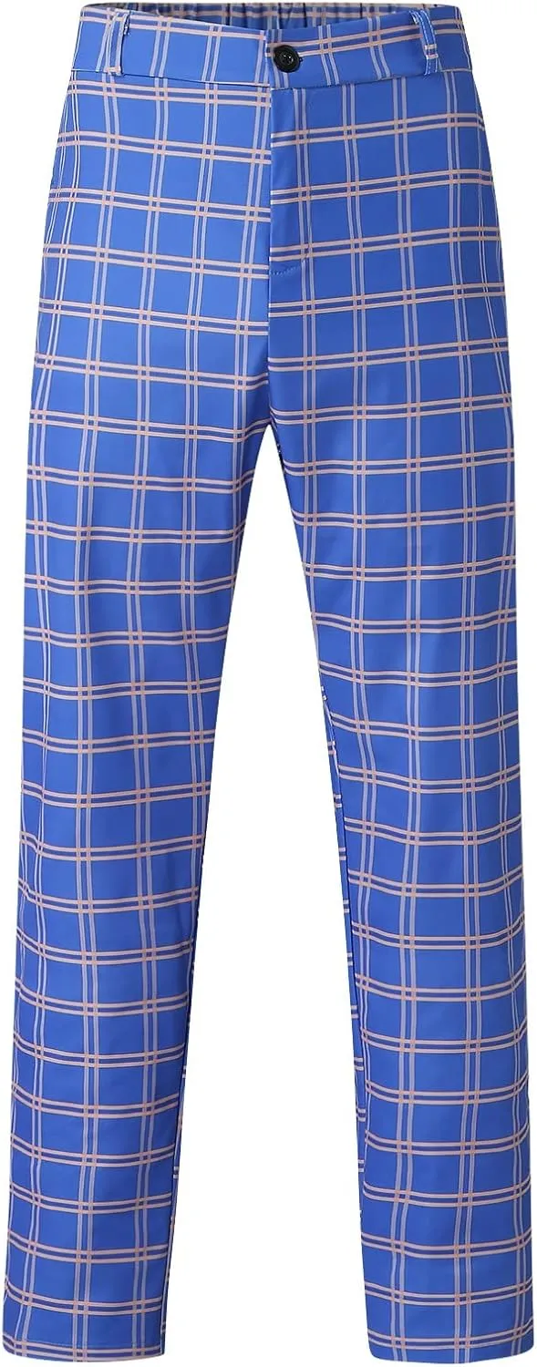 Dress Pants for Men, Men's Fashion Stretch Dress Pants Slim Fit Plaid Skinny Suit Pants Casual Business Golf Dress Pants