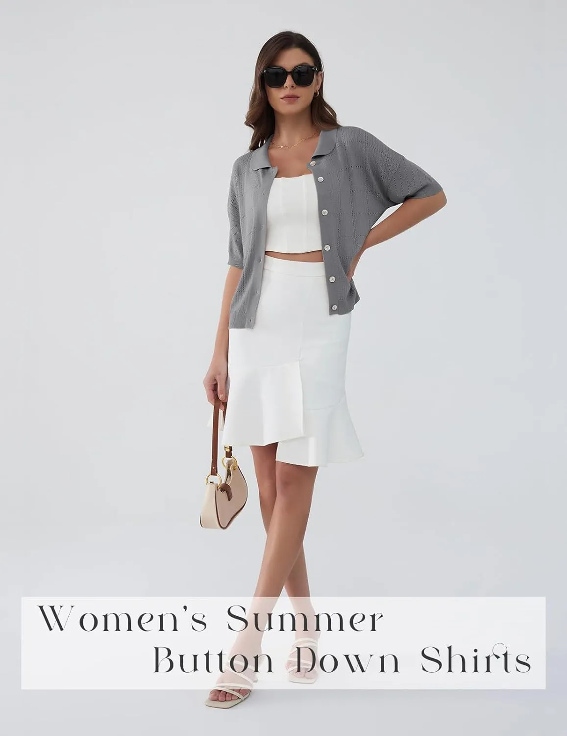 DRESSTELLS Women's Summer Cardigans 2025 Spring Tops Knit Short Sleeve Blouse Business Casual Tops 2025