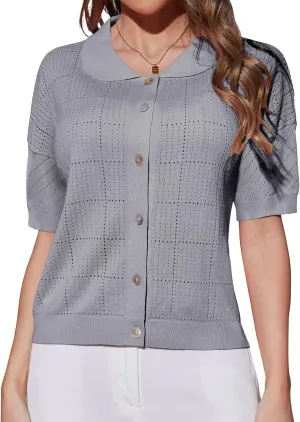 DRESSTELLS Women's Summer Cardigans 2025 Spring Tops Knit Short Sleeve Blouse Business Casual Tops 2025