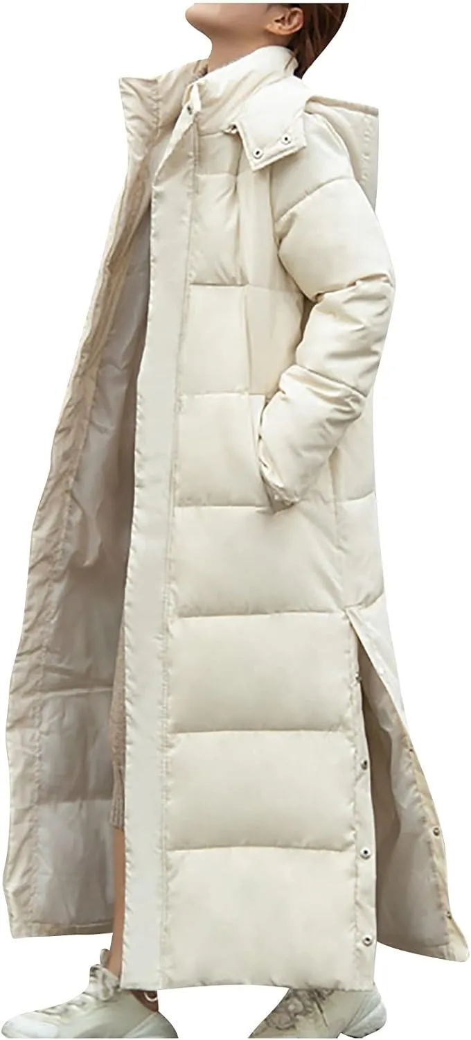 Fashion Lengthened Thickened Puffer Jackets Warm Winter Coats for Women Medium Length Down Cotton Jacket Hood Outwear