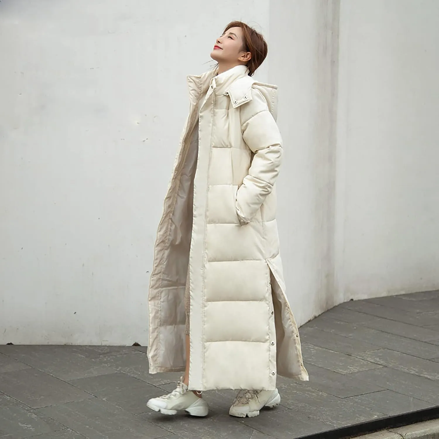 Fashion Lengthened Thickened Puffer Jackets Warm Winter Coats for Women Medium Length Down Cotton Jacket Hood Outwear