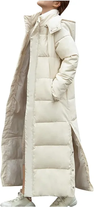 Fashion Lengthened Thickened Puffer Jackets Warm Winter Coats for Women Medium Length Down Cotton Jacket Hood Outwear