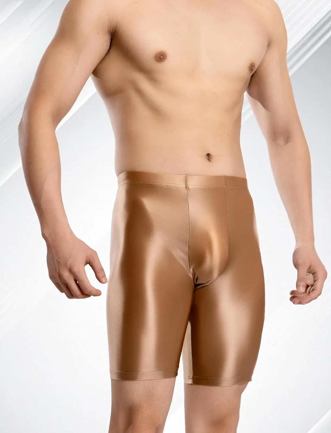 FEOYA Men's Shiny Glossy Oily Compression Shorts Tights See Through Sheer Sports Trunks Bottoms for Bodybuilding