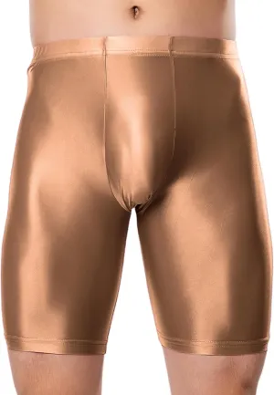 FEOYA Men's Shiny Glossy Oily Compression Shorts Tights See Through Sheer Sports Trunks Bottoms for Bodybuilding
