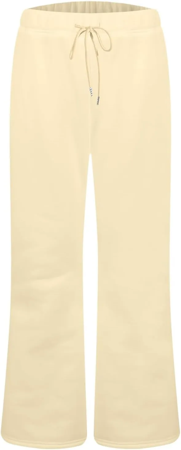 Flare Sweatpants Women Fleece Lined Joggers Wide Leg Lounge Pants with Pockets Drawstring Bell Bottoms Bootcut