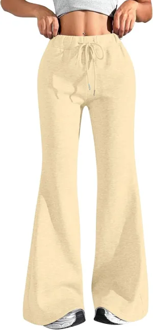 Flare Sweatpants Women Fleece Lined Joggers Wide Leg Lounge Pants with Pockets Drawstring Bell Bottoms Bootcut