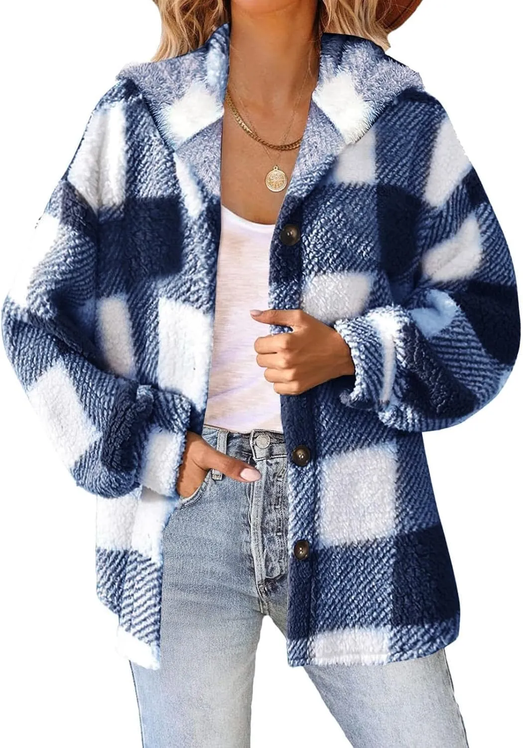 Fleece Jackets for Women 2024 Winter Full Zip Hooded Jacket Plus Size Fuzzy Coats with Pockets Casual Warm Coats
