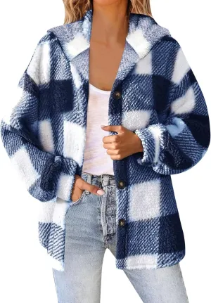 Fleece Jackets for Women 2024 Winter Full Zip Hooded Jacket Plus Size Fuzzy Coats with Pockets Casual Warm Coats