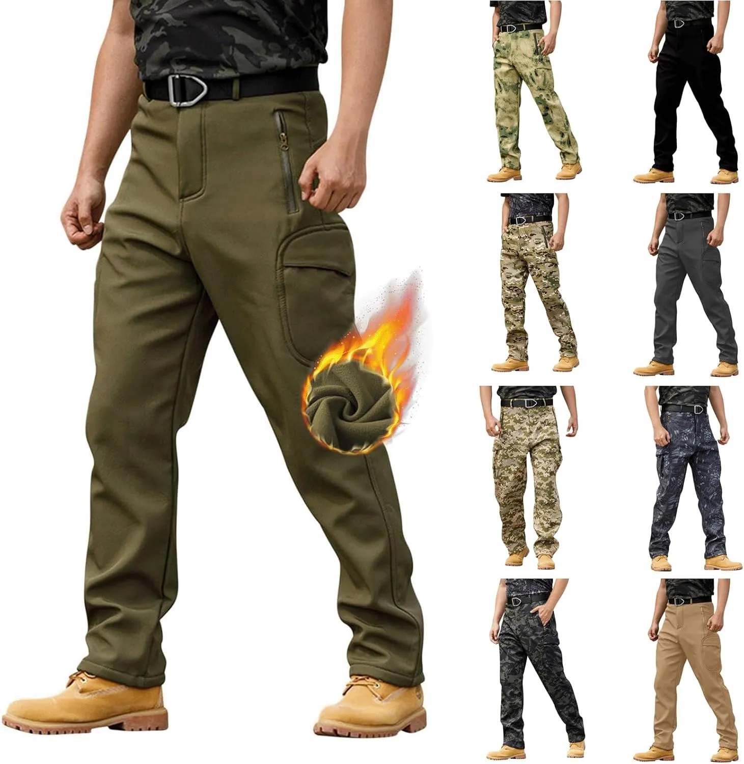 Fleece Lined Cargo Pants for Men Waterproof Ripstop Tactical Pants with Multi Pockets Outdoor Work Hiking Pants Grey Joggers Big and Tall Cargo Pants Cargo Work Pants Sweatpants Jeans Pants
