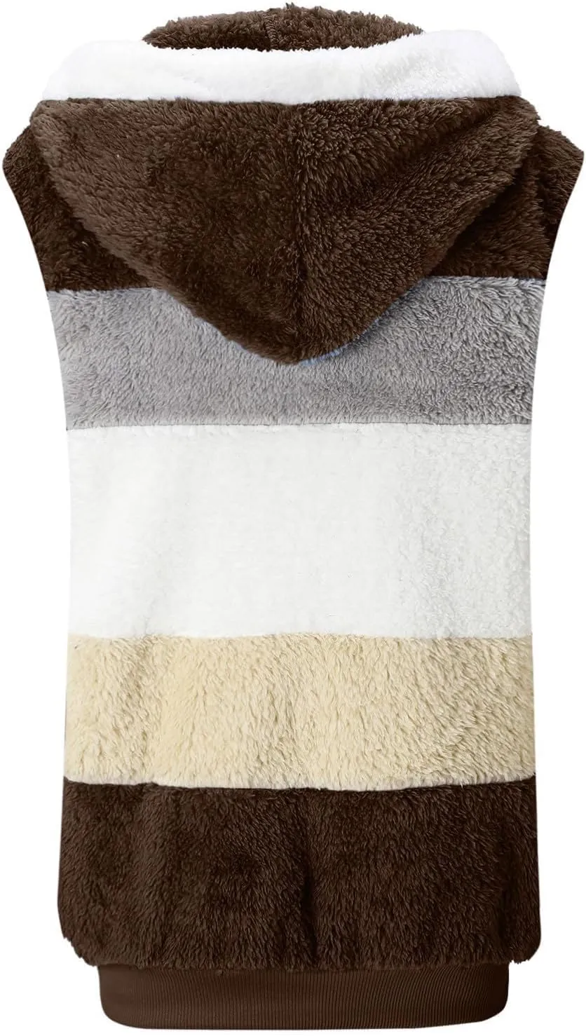 Fleece Vests For Women with Zipper Casual Sleeveless Hoodies Sherpa Vests Winter Color Block Jackets