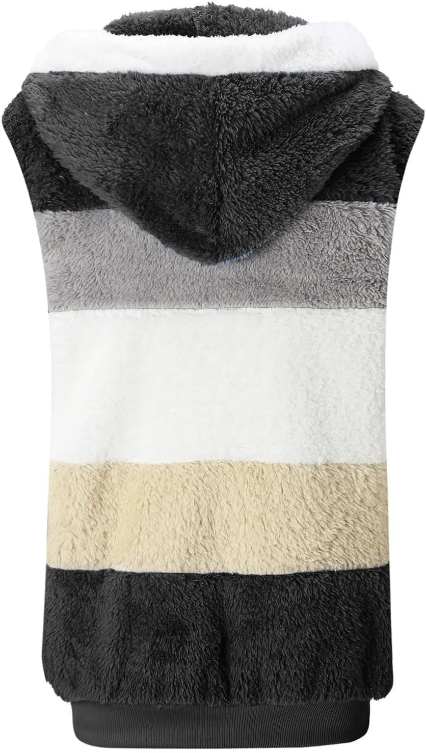 Fleece Vests For Women with Zipper Casual Sleeveless Hoodies Sherpa Vests Winter Color Block Jackets