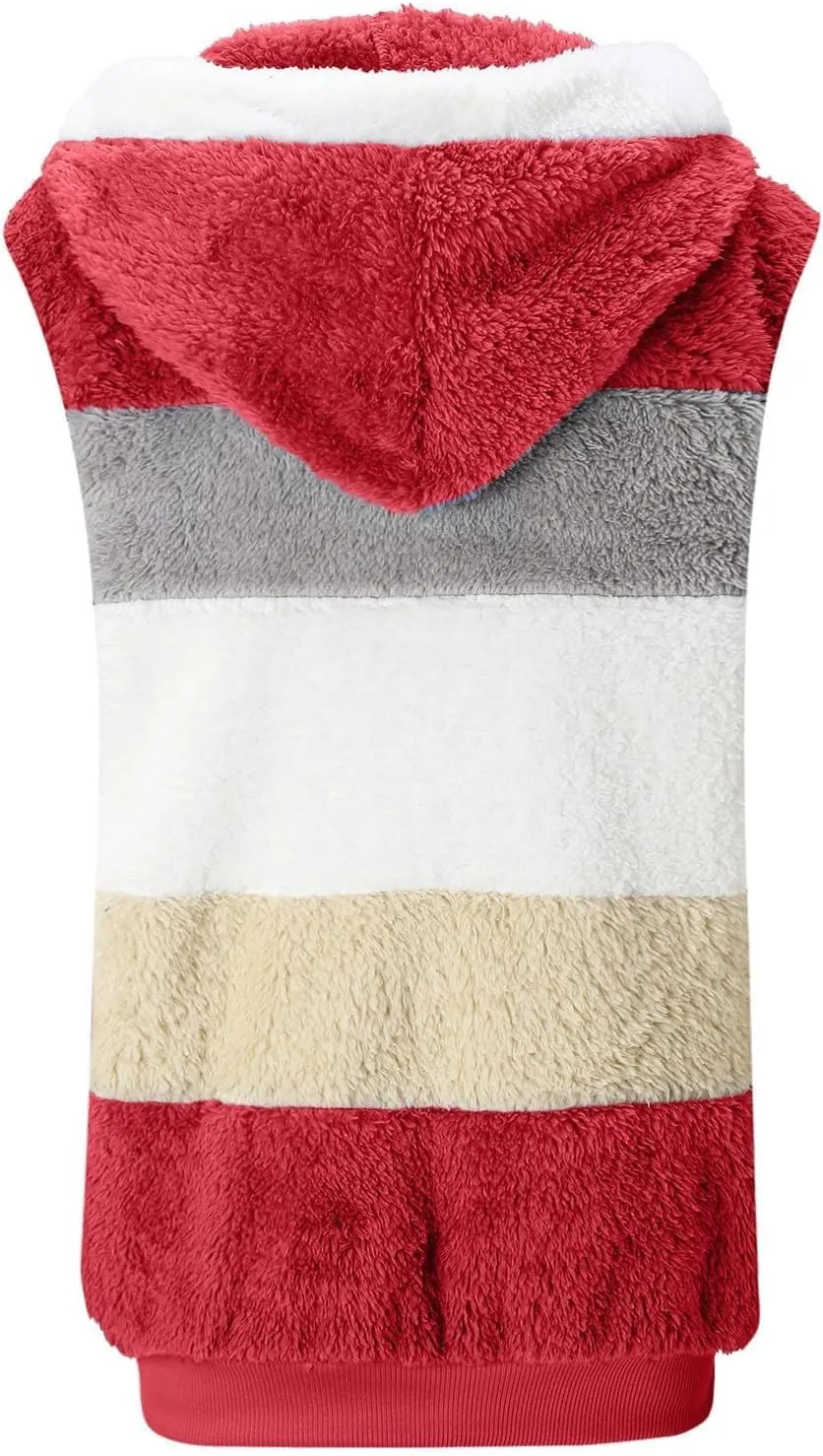 Fleece Vests For Women with Zipper Casual Sleeveless Hoodies Sherpa Vests Winter Color Block Jackets