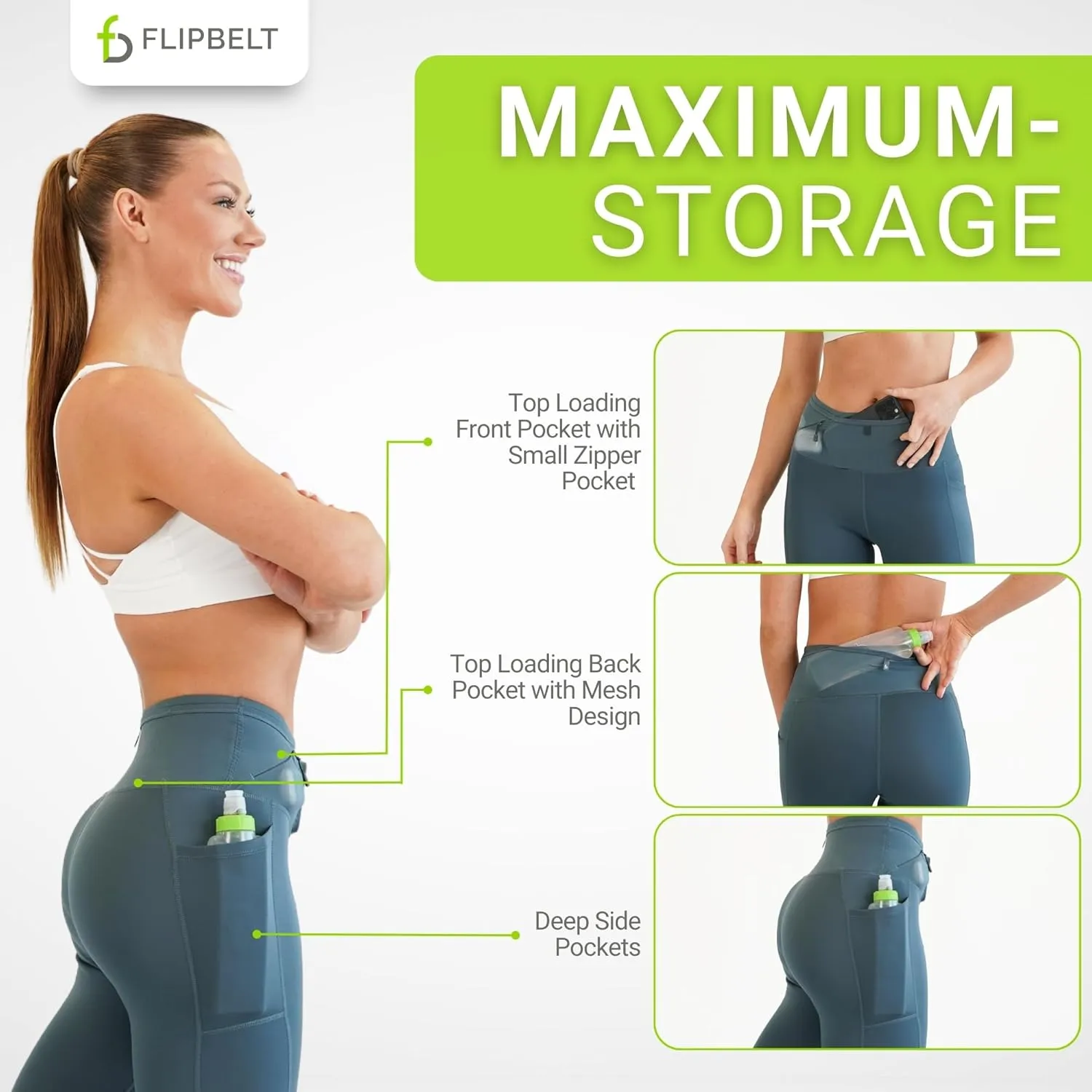 FlipBelt Women’s Air Legging – Running Leggings with Pockets, Moisture Wicking, Mid Weight Compression – USA Small Business