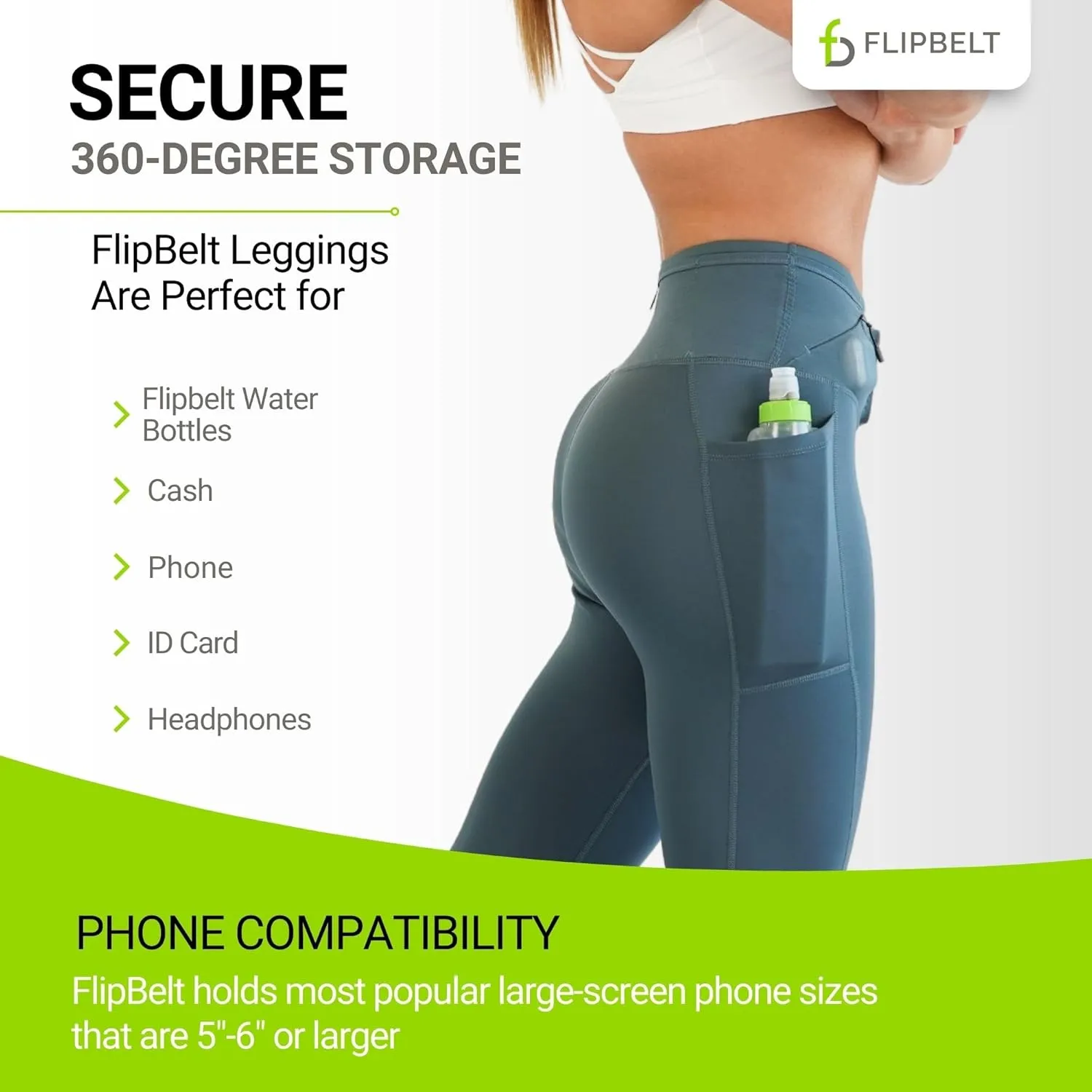 FlipBelt Women’s Air Legging – Running Leggings with Pockets, Moisture Wicking, Mid Weight Compression – USA Small Business