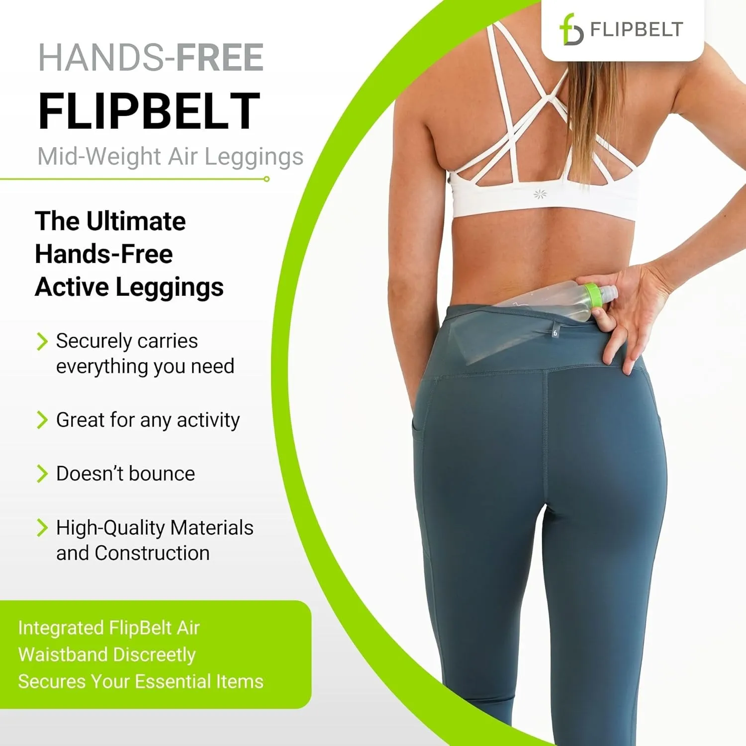 FlipBelt Women’s Air Legging – Running Leggings with Pockets, Moisture Wicking, Mid Weight Compression – USA Small Business