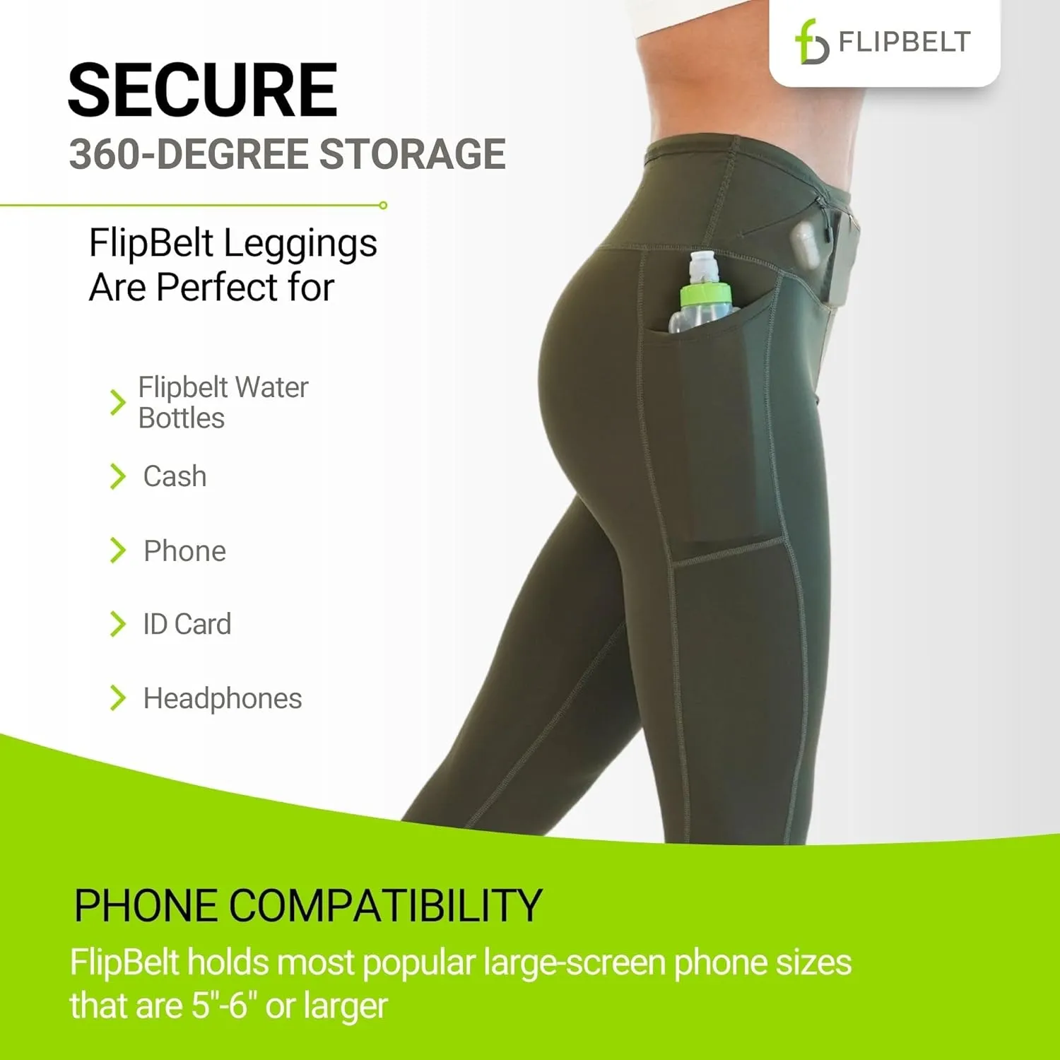 FlipBelt Women’s Air Legging – Running Leggings with Pockets, Moisture Wicking, Mid Weight Compression – USA Small Business