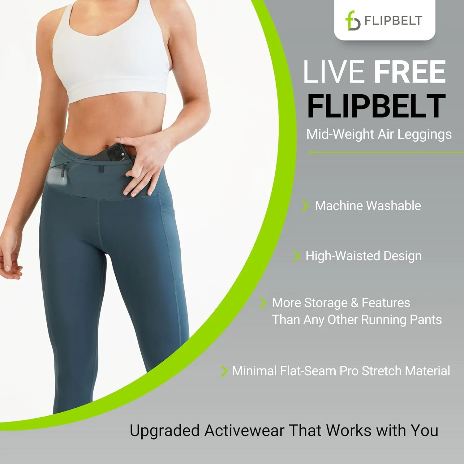 FlipBelt Women’s Air Legging – Running Leggings with Pockets, Moisture Wicking, Mid Weight Compression – USA Small Business