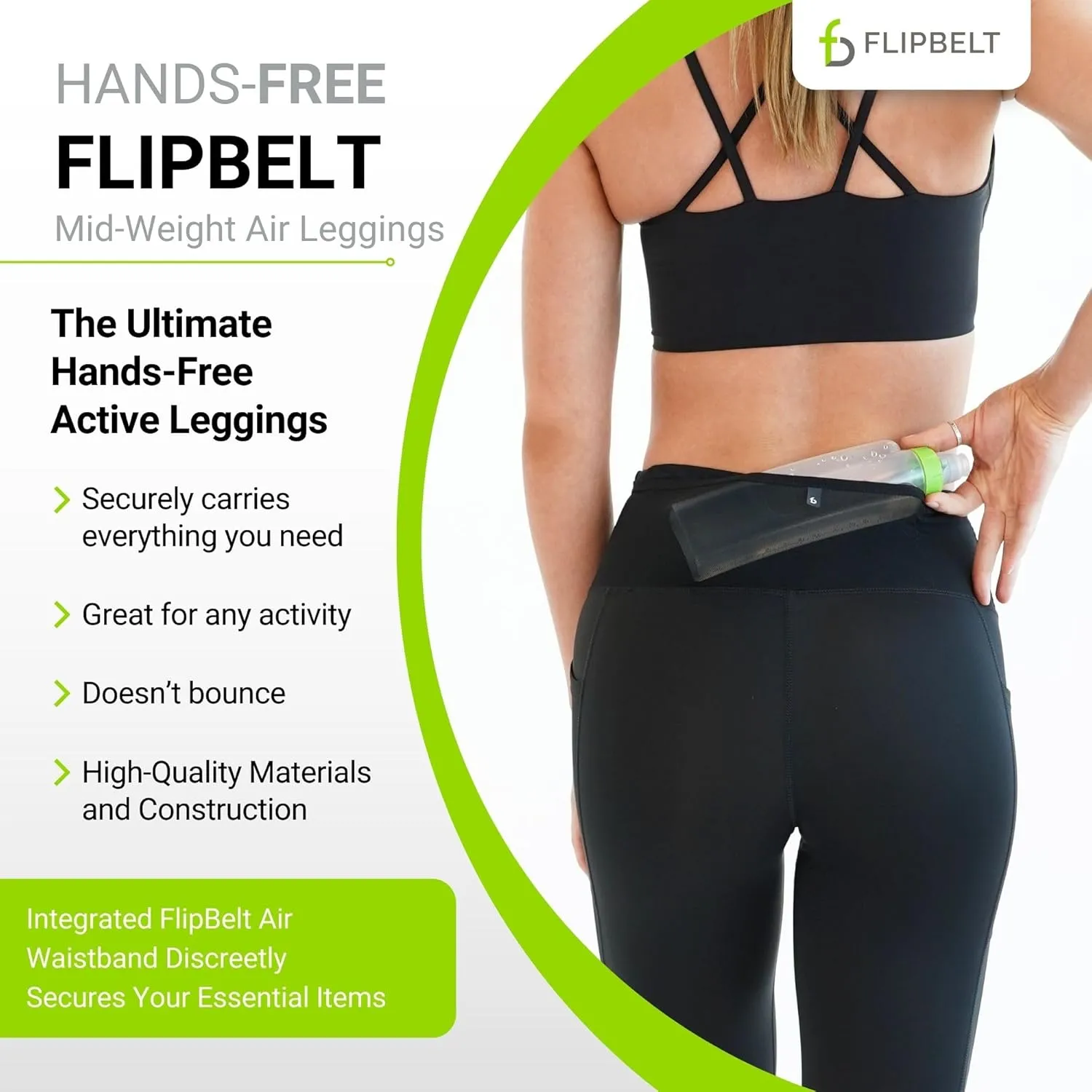 FlipBelt Women’s Air Legging – Running Leggings with Pockets, Moisture Wicking, Mid Weight Compression – USA Small Business