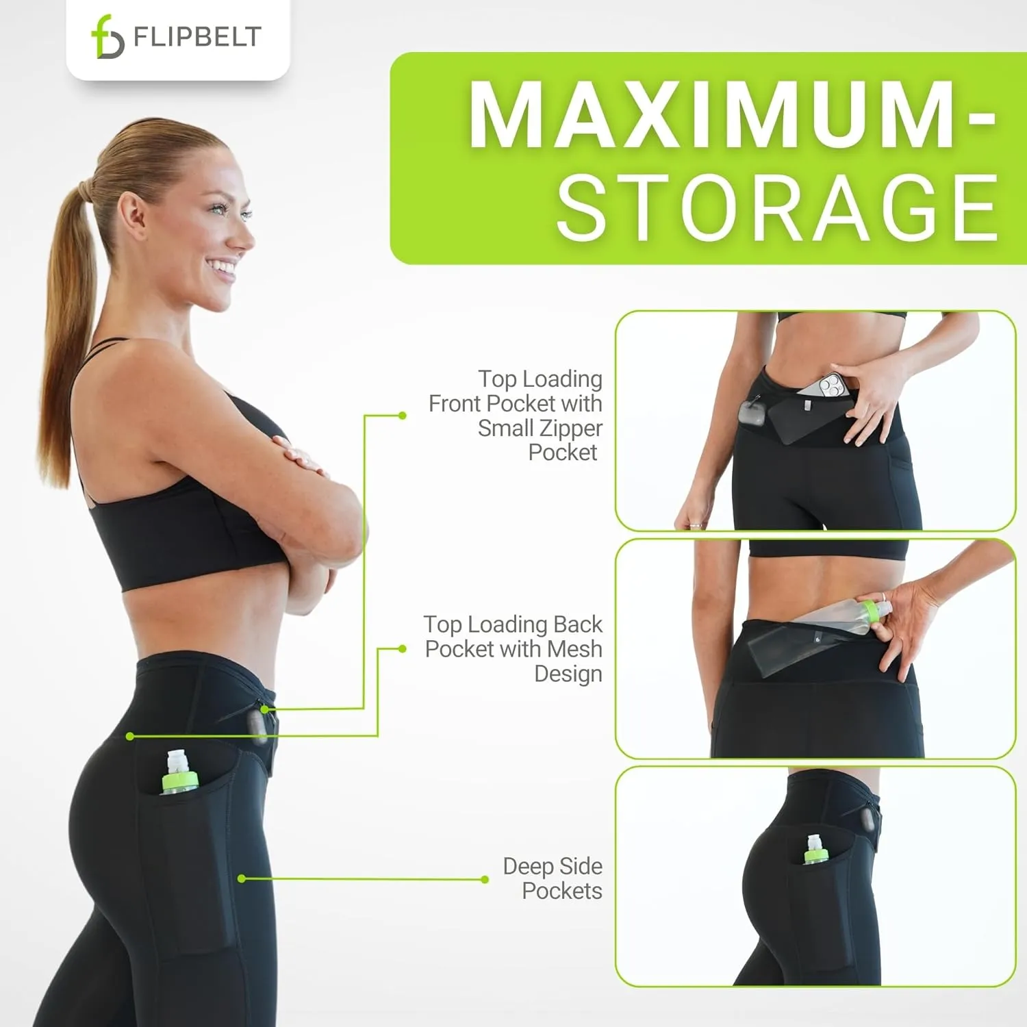 FlipBelt Women’s Air Legging – Running Leggings with Pockets, Moisture Wicking, Mid Weight Compression – USA Small Business