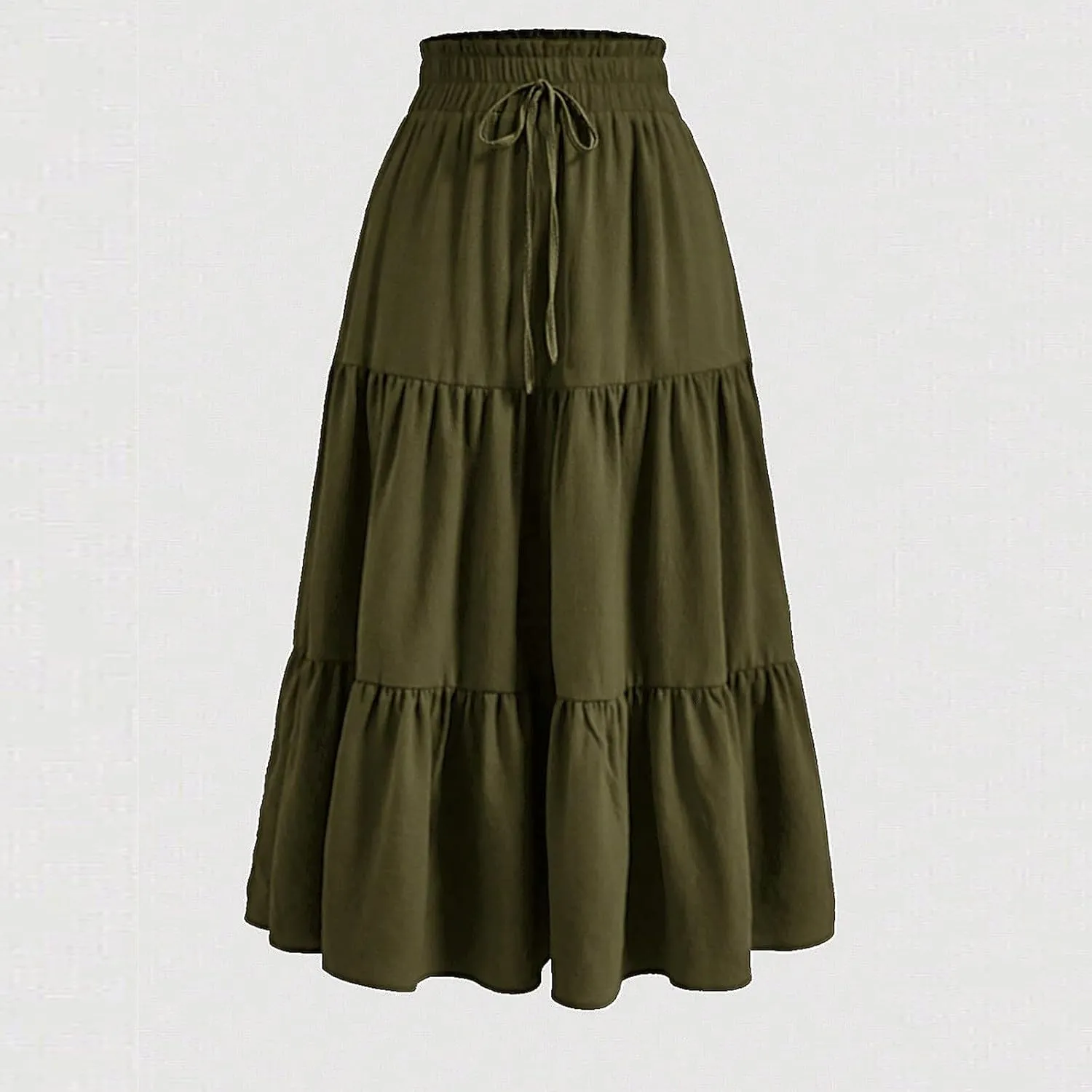 Floral Maxi Skirts for Women Trendy Summer Boho Tiered Long Flowy Skirt Drawstring High Waisted Swing A-Line Skirt
