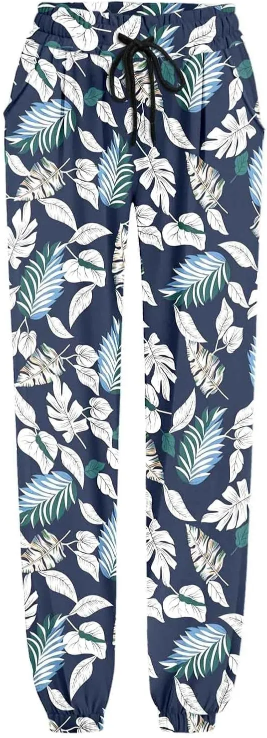 Floral Print Joggers for Women Elastic Waist Straight Leg Trousers Drawstring Casual Summer Loose Fit Sweatpants
