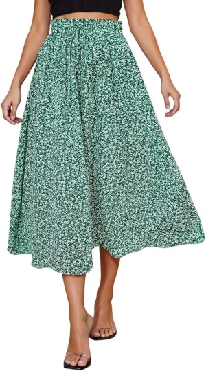 Floral Skirts for Women Midi Length Drawstring High Waisted Flowy Maxi Skirt Lightweight A Line Midi Skorts Trendy