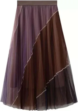 Flowy Maxi Skirt for Women Summer Casual A-Line High Waist Elastic Gradient Sheer Midi Skirts for Girls Streetwear