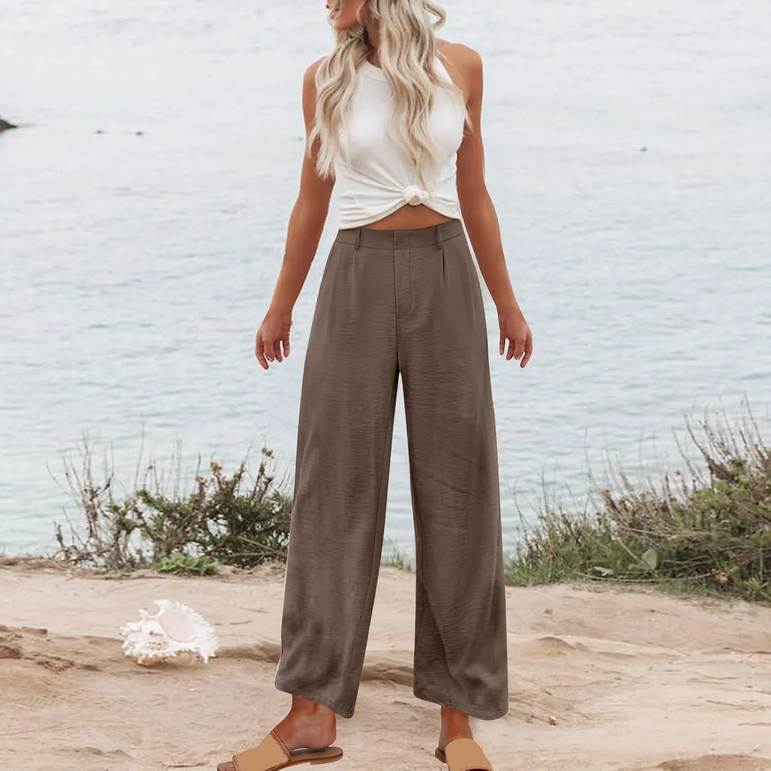 Flowy Pants for Women Wide Leg Casual Pants Comfy Linen Pants Loose Summer Pants Dressy Palazzo Pants Trousers