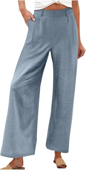 Flowy Pants for Women Wide Leg Casual Pants Comfy Linen Pants Loose Summer Pants Dressy Palazzo Pants Trousers