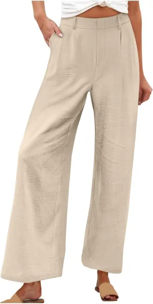 Flowy Pants for Women Wide Leg Casual Pants Comfy Linen Pants Loose Summer Pants Dressy Palazzo Pants Trousers