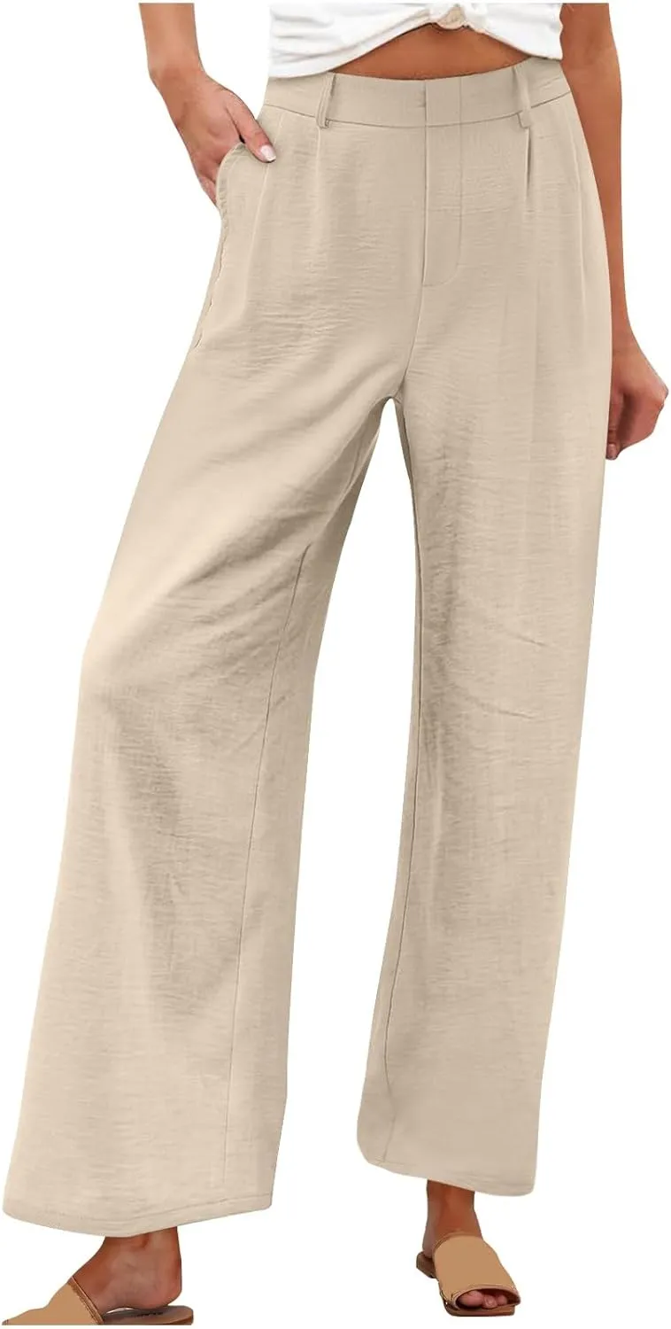 Flowy Pants for Women Wide Leg Casual Pants Comfy Linen Pants Loose Summer Pants Dressy Palazzo Pants Trousers