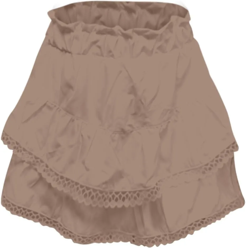 Flowy Summer Skirts for Women Elastic High Waisted Pleated Mini Skirts Casual Ruffle Skirt Lace Trim Boho Skirts