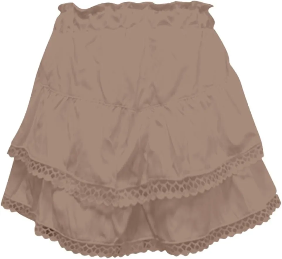 Flowy Summer Skirts for Women Elastic High Waisted Pleated Mini Skirts Casual Ruffle Skirt Lace Trim Boho Skirts