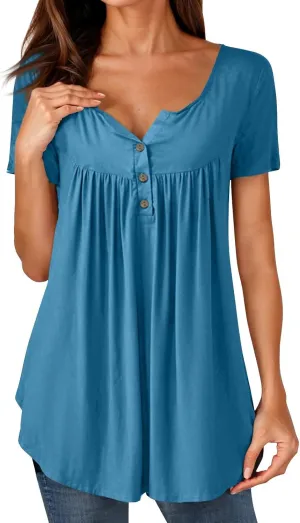 FQZWONG Summer Shirts for Women 2025 Plus Size Short Sleeve Tunic Tops Loose Casual Ladies Crew Neck Button Down Blouses