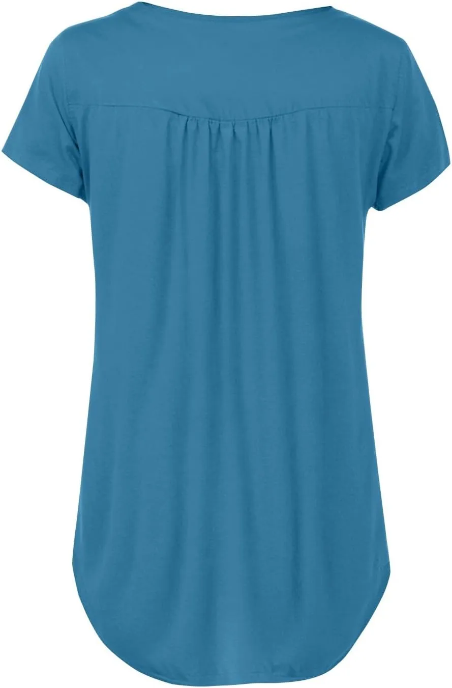 FQZWONG Summer Shirts for Women 2025 Plus Size Short Sleeve Tunic Tops Loose Casual Ladies Crew Neck Button Down Blouses