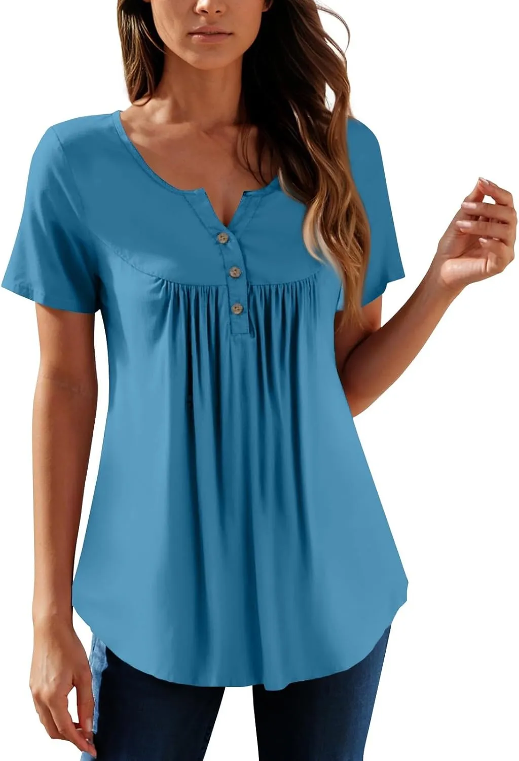 FQZWONG Summer Shirts for Women 2025 Plus Size Short Sleeve Tunic Tops Loose Casual Ladies Crew Neck Button Down Blouses