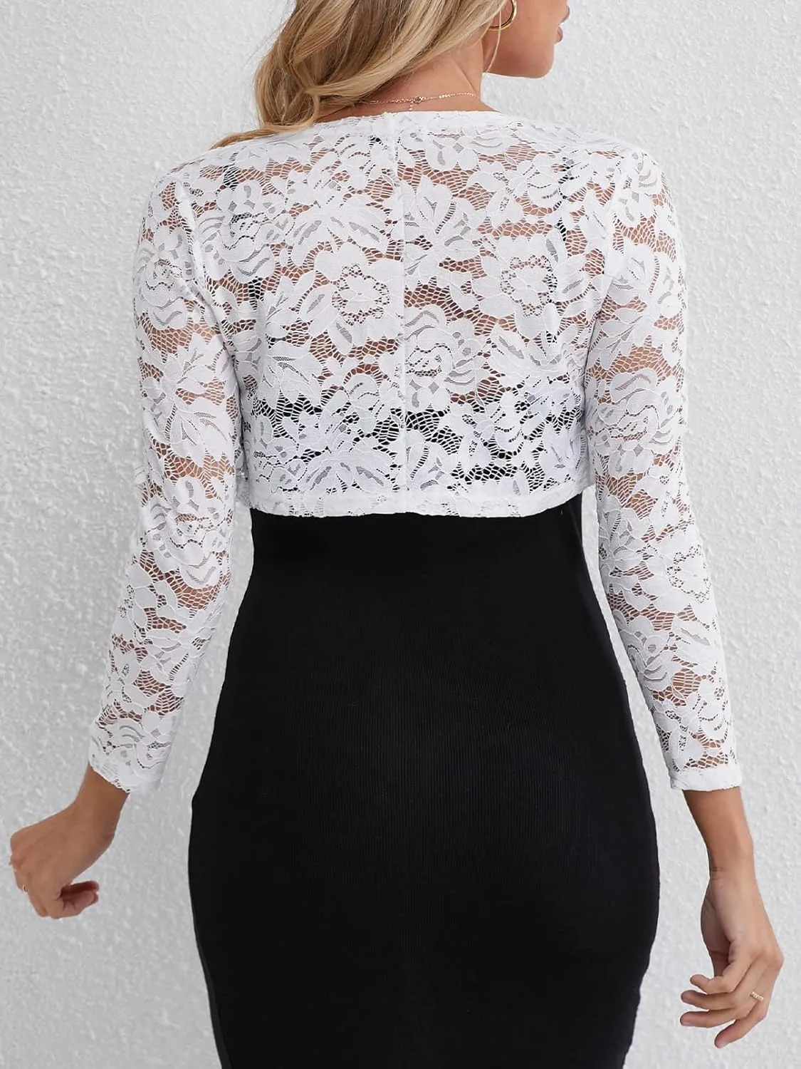 Fuinloth Women's Lace Shrugs, 3/4 Sleeve Bolero Sheer Floral Top Cardigan