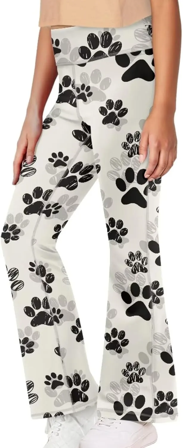Girls' Athletic Leggings Bell Bottoms Kids Dance Running Yoga Pants High Waisted Workout Active Dance Tights