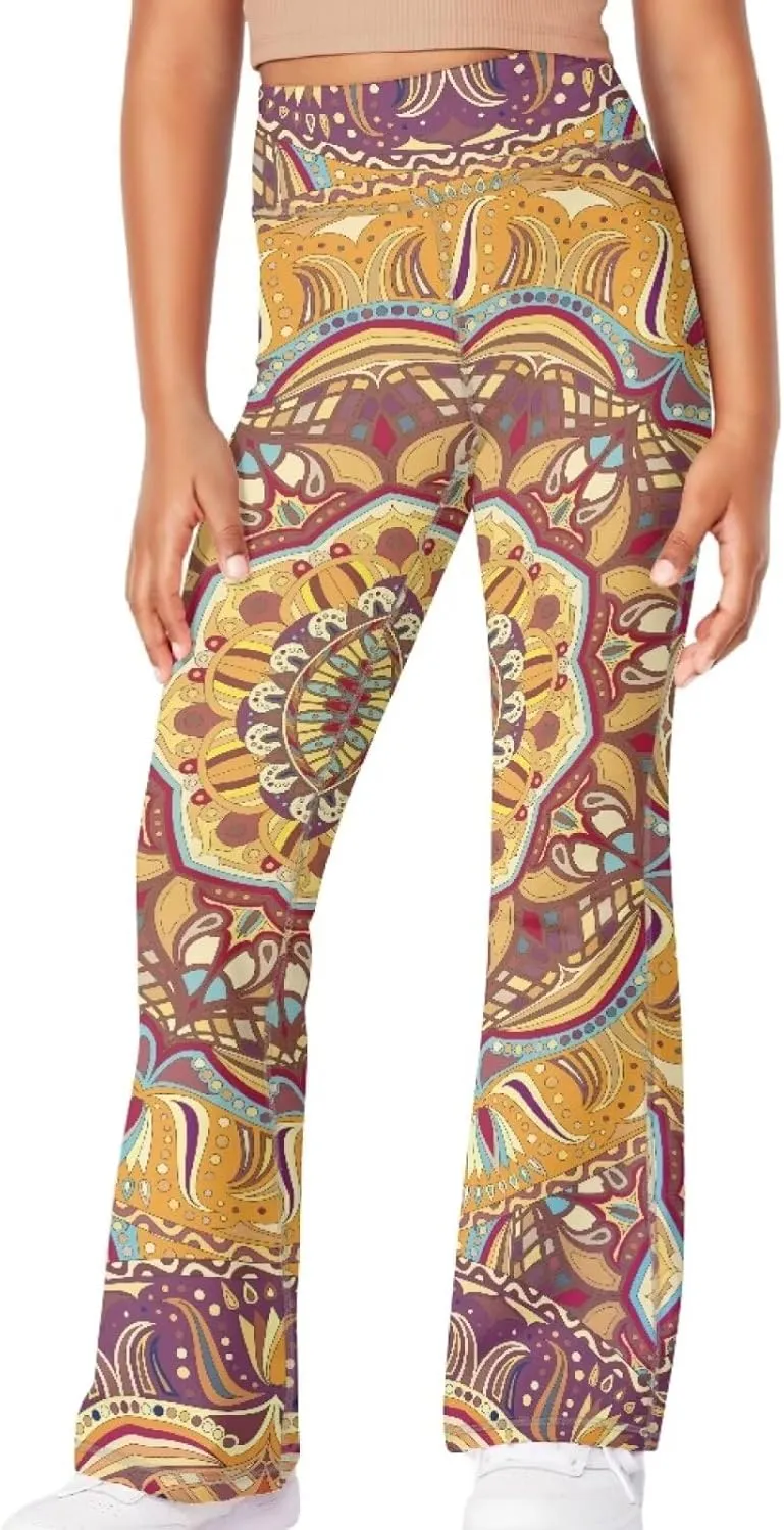 Girls' Athletic Leggings Bell Bottoms Kids Dance Running Yoga Pants High Waisted Workout Active Dance Tights