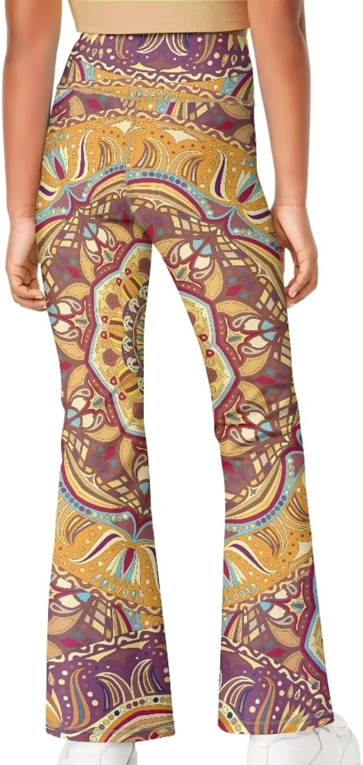 Girls' Athletic Leggings Bell Bottoms Kids Dance Running Yoga Pants High Waisted Workout Active Dance Tights