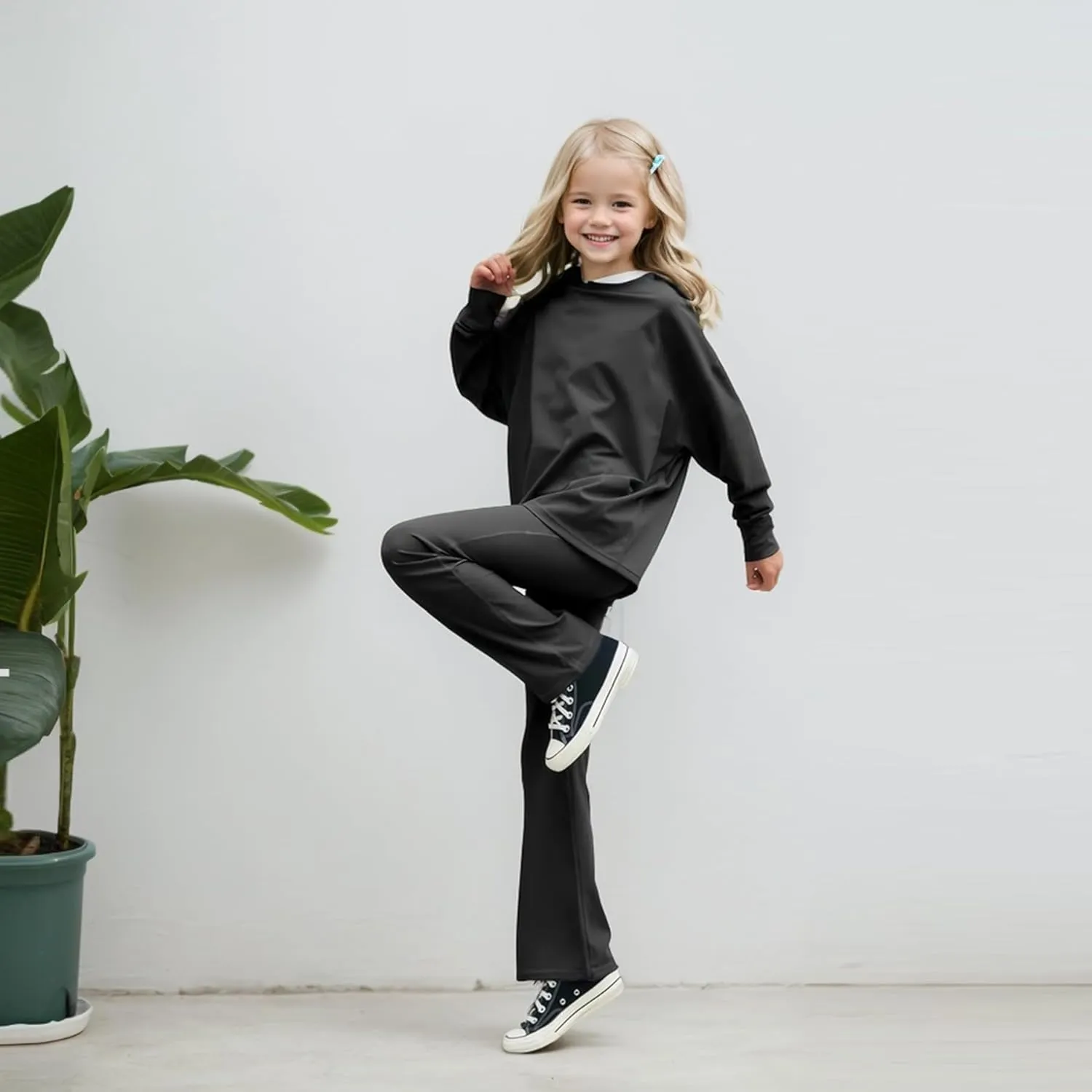 Girls Flare Pants Leggings Casual High Waisted Yoga Pants Kids Padded Bell Bottoms 5-13 Years