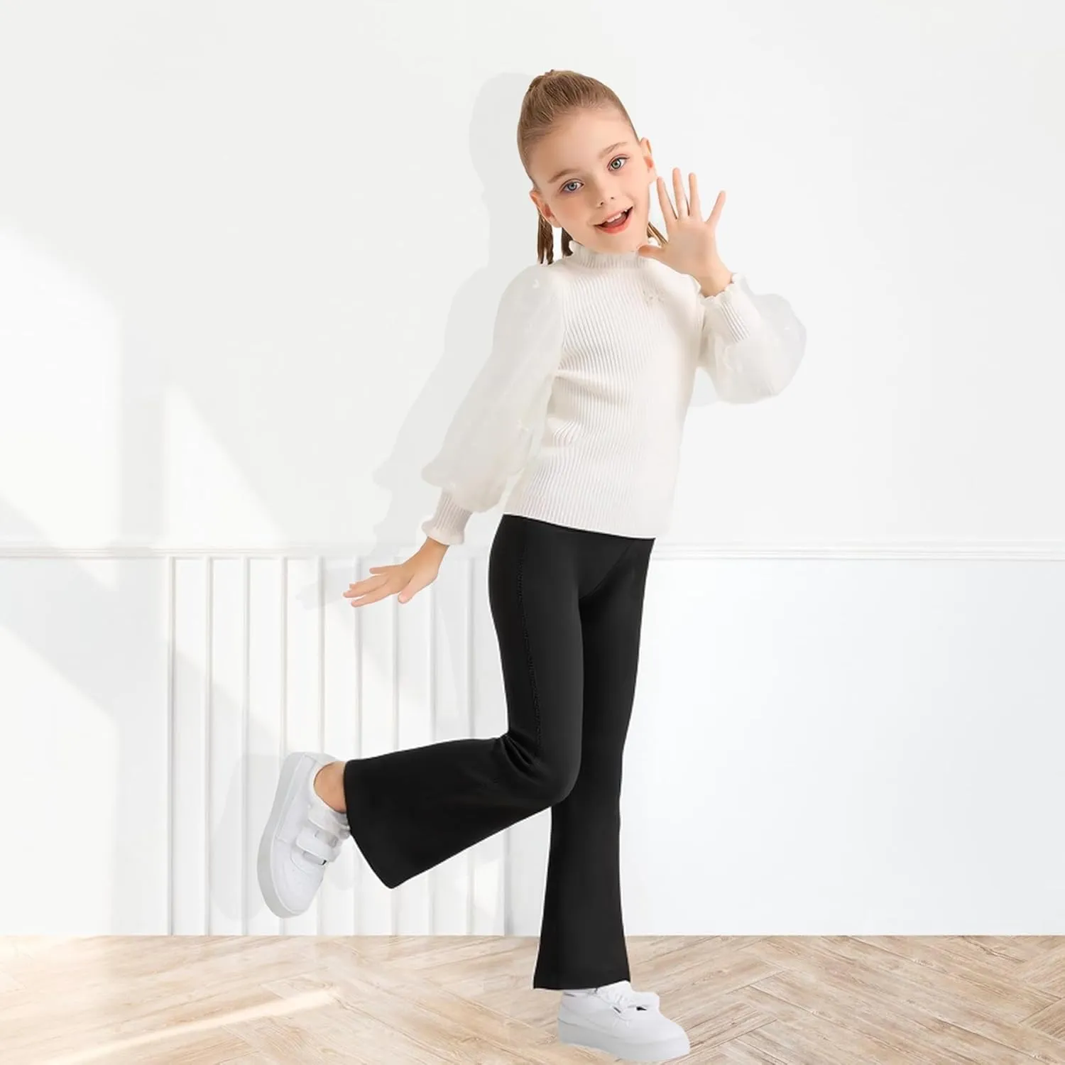 Girls Flare Pants Leggings Casual High Waisted Yoga Pants Kids Padded Bell Bottoms 5-13 Years