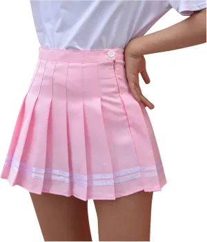 Girls Women High Waisted Pleated Skirt Plain Plaid A-line Mini Skirt Skater Tennis School Uniform Skirts Lining Shorts