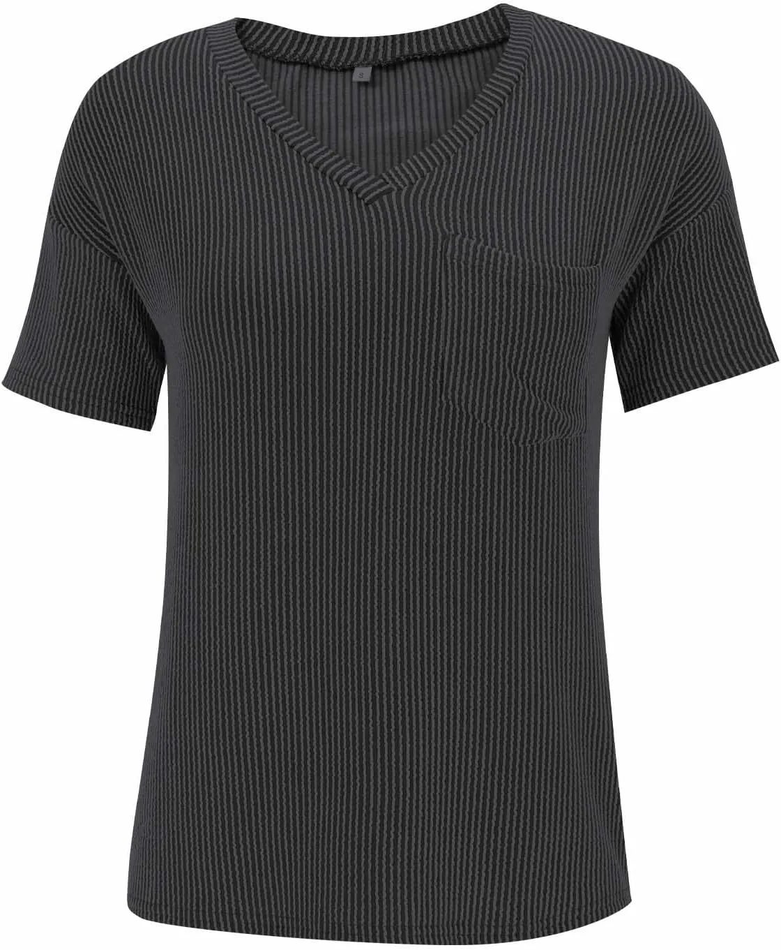 GOKKILRW Womens Knit T Shirts Summer Casual Stretchy Cotton Tops V Neck Short Sleeve Solid Blouse Dressy Going Out Tee Pocket