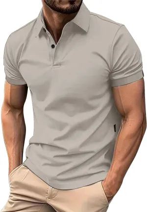 Golf Polo Shirts for Men Moisture Wicking Quick-Dry Athletic Workout Collared T-Shirts Texture Knitted Pullover Top