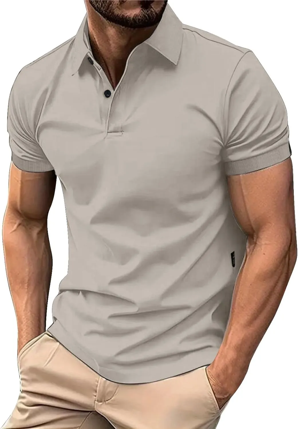 Golf Polo Shirts for Men Moisture Wicking Quick-Dry Athletic Workout Collared T-Shirts Texture Knitted Pullover Top
