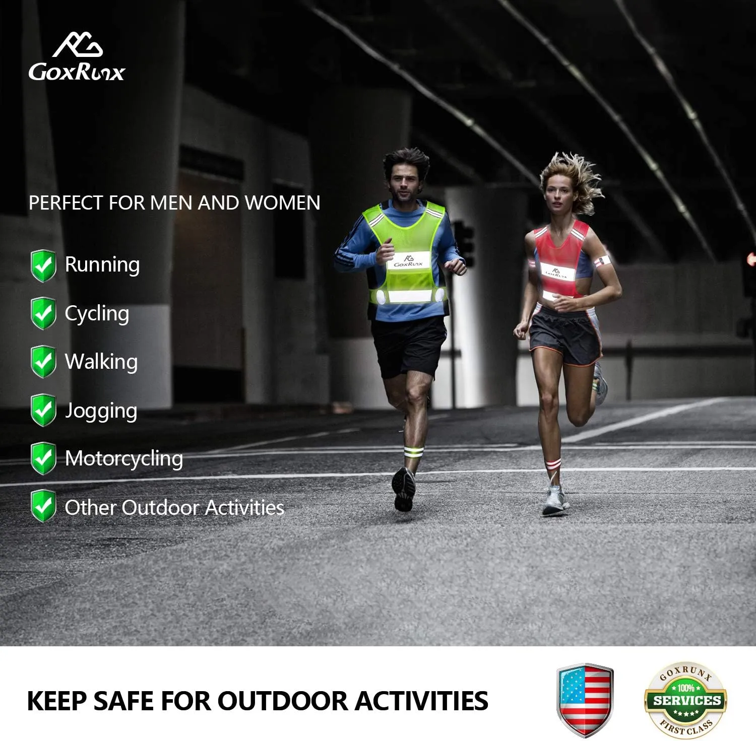 GoxRunx Reflective Vest Running Gear,Lightweight Reflective Safety Vests with Arm Bands