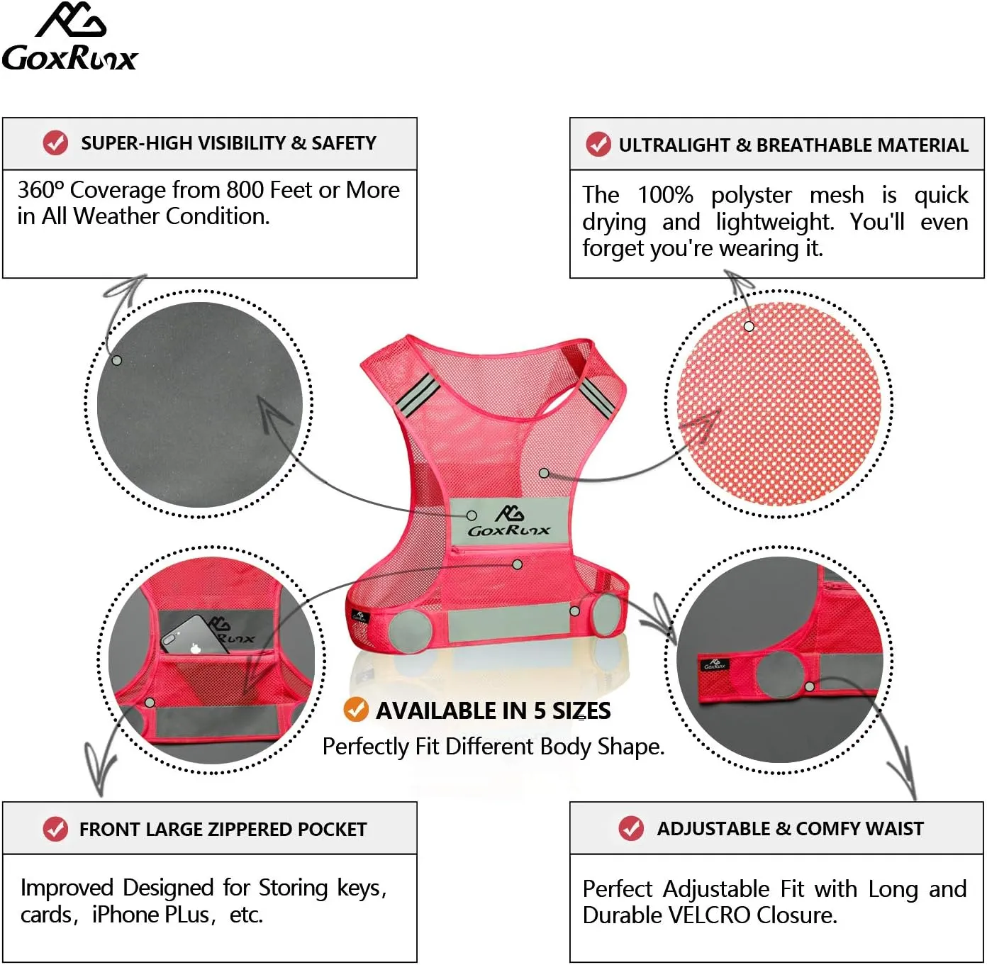 GoxRunx Reflective Vest Running Gear,Lightweight Reflective Safety Vests with Arm Bands