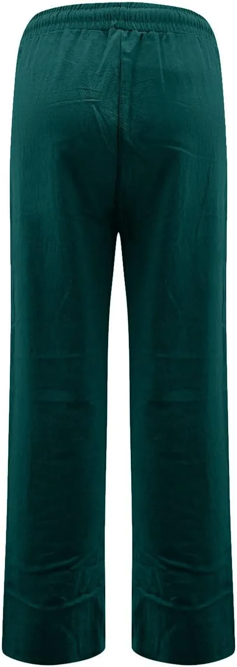 Gumipy Linen Casual Pants for Women Drawstring High Waisted Dress Pants Straight Leg Trousers Pants Lounge Pants with Pockets